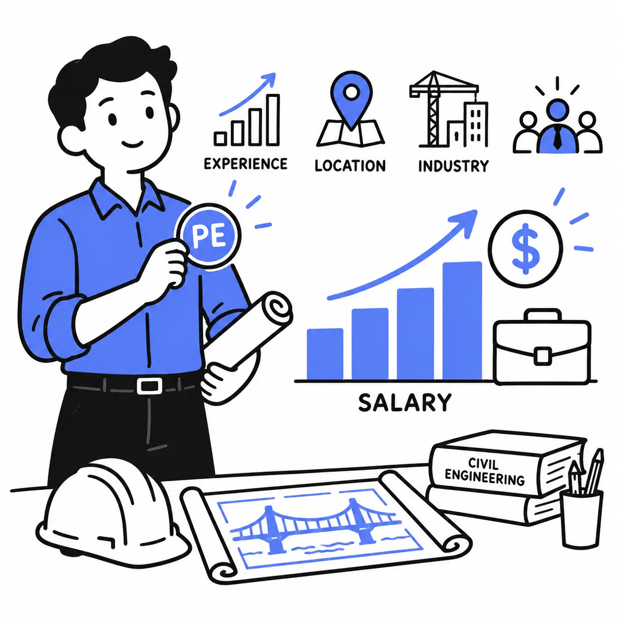 Civil engineer PE license salary comparison showing $42,000 increase for licensed engineers in 2024